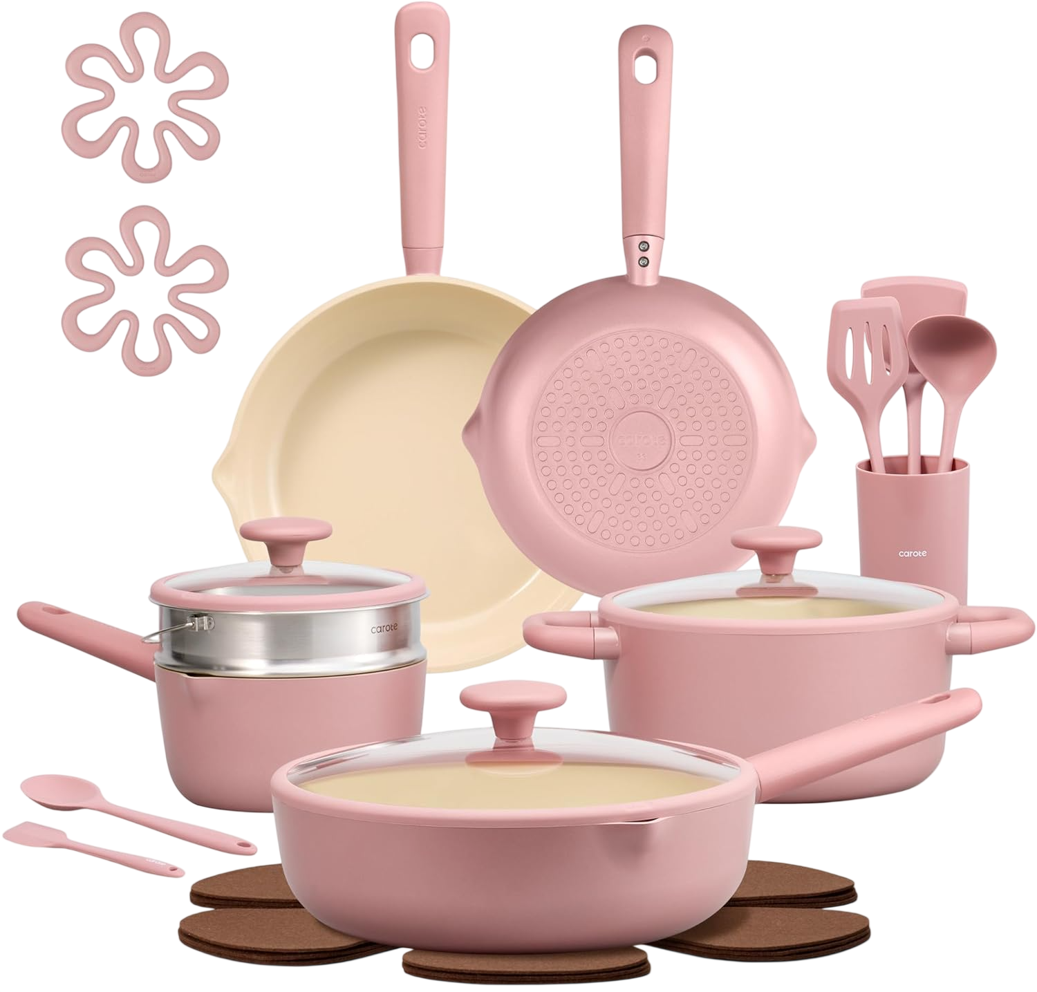 21Pcs Cookware Set Nonstick Pots and Pans Set Pink by Carote