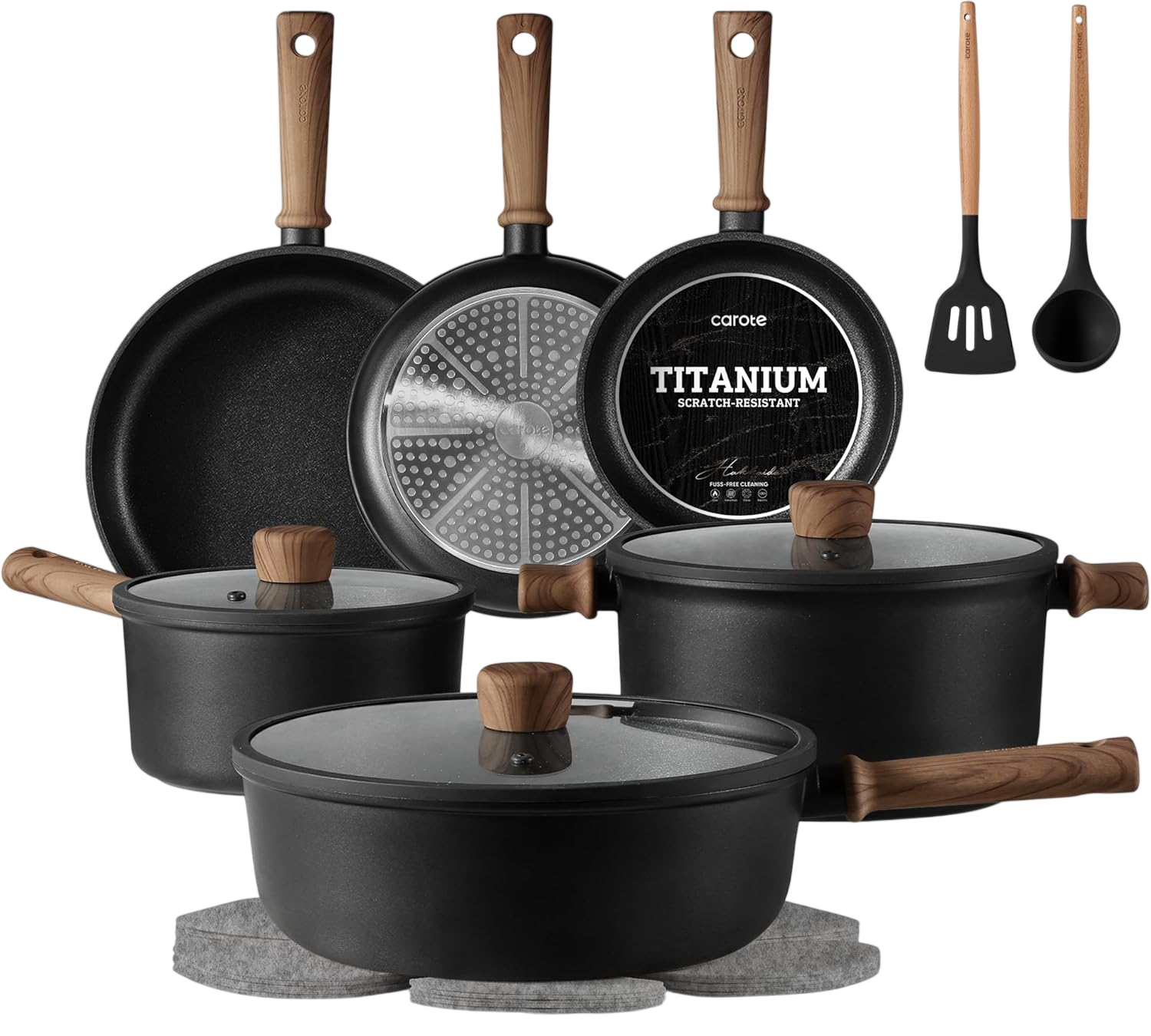 Nonstick Pots and Pans, Induction Titanium Cookware Set 16Pcs by Carote