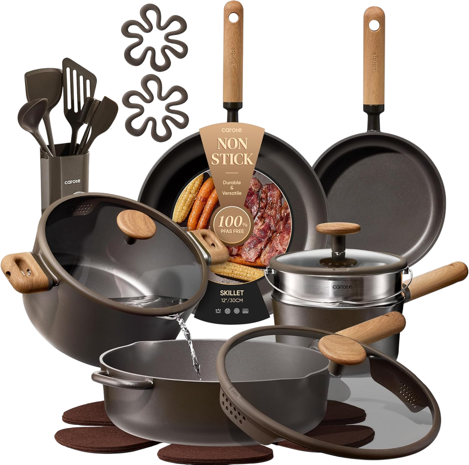 Carote Pots and Pans Set Non Stick, 21Pcs Cookware Set